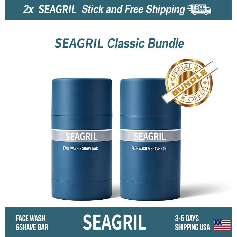 SEAGRIL 2-in-1 Facial Cleansing shave stick | Softens Beard Roots Protects Skin Moisturizes Soothes Simple Convenient Travel Size Creamy Texture