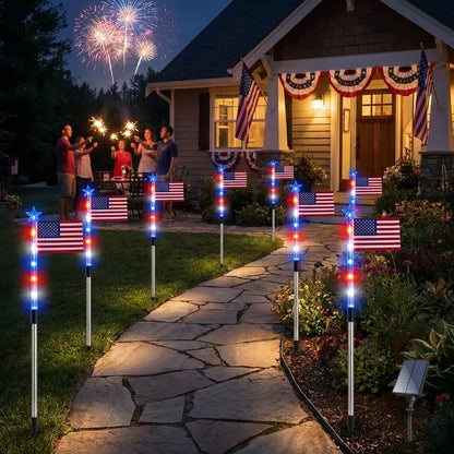 ✅8 Solar American Flag Pathway Lights – Red, White & Blue Yard Glow for 250th Independence Celebration 🇺🇸