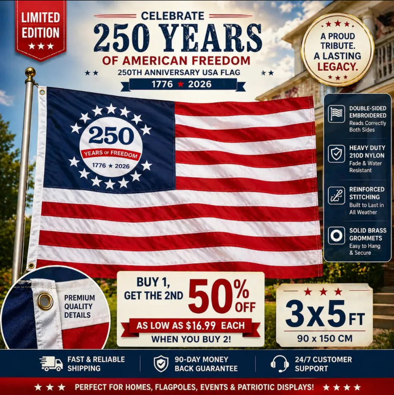Last Day 49% OFF🔥250th Anniversary USA Commemorative Flag (3x5 Ft),Double-Sided Embroidered