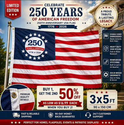 Last Day 49% OFF🔥250th Anniversary USA Commemorative Flag (3x5 Ft),Double-Sided Embroidered