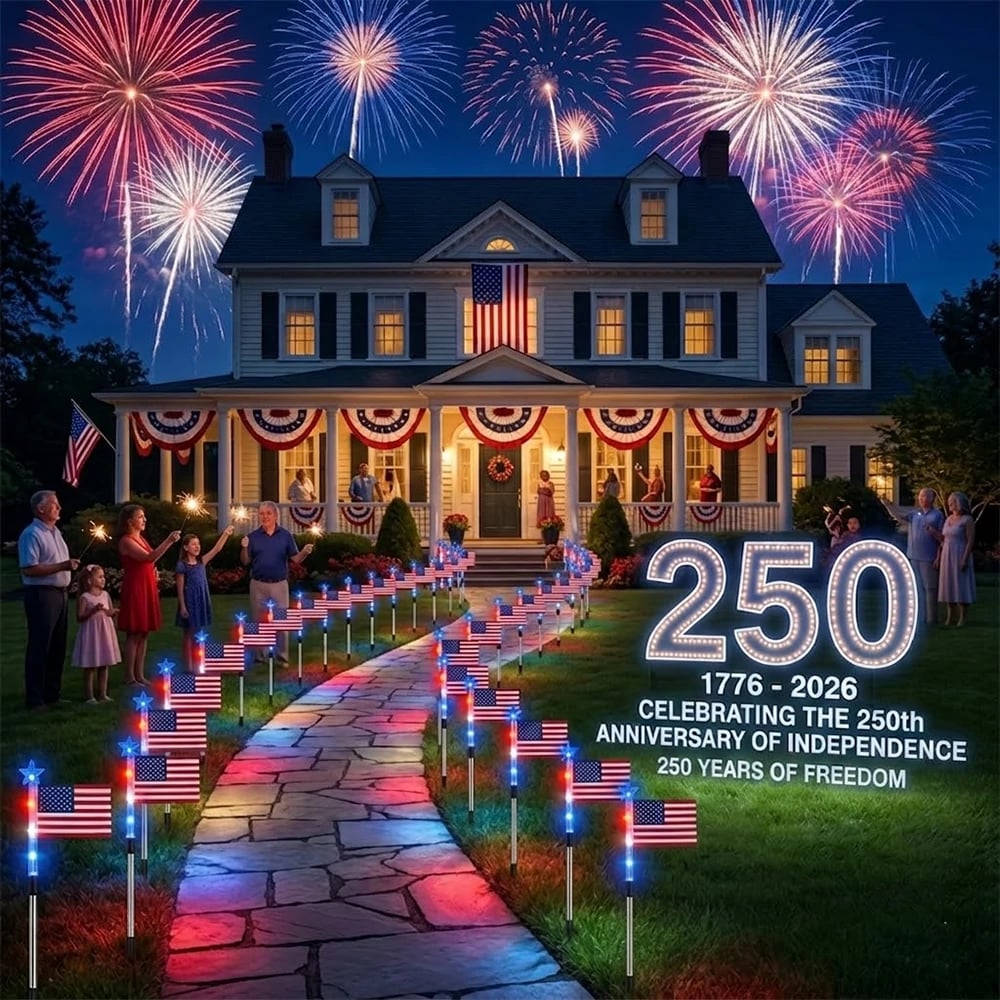 ✅8 Solar American Flag Pathway Lights – Red, White & Blue Yard Glow for 250th Independence Celebration 🇺🇸