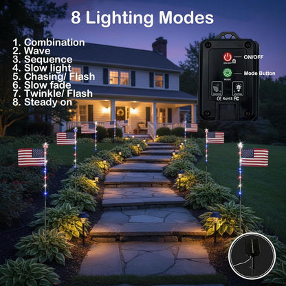 ✅8 Solar American Flag Pathway Lights – Red, White & Blue Yard Glow for 250th Independence Celebration 🇺🇸
