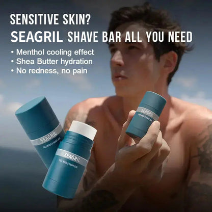 SEAGRIL 2-in-1 Facial Cleansing shave stick | Softens Beard Roots Protects Skin Moisturizes Soothes Simple Convenient Travel Size Creamy Texture