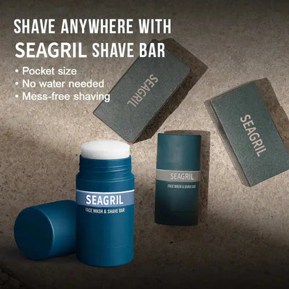 SEAGRIL 2-in-1 Facial Cleansing shave stick | Softens Beard Roots Protects Skin Moisturizes Soothes Simple Convenient Travel Size Creamy Texture