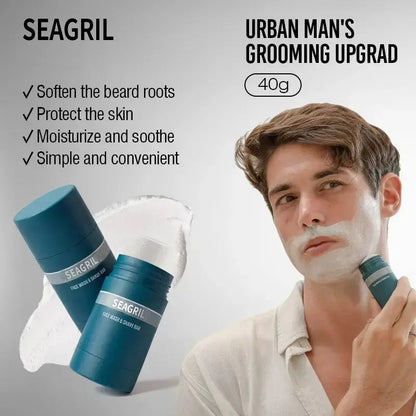 SEAGRIL 2-in-1 Facial Cleansing shave stick | Softens Beard Roots Protects Skin Moisturizes Soothes Simple Convenient Travel Size Creamy Texture
