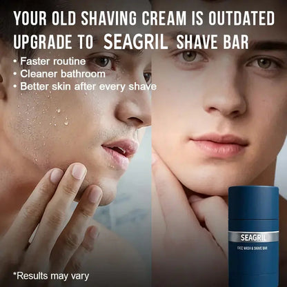 SEAGRIL 2-in-1 Facial Cleansing shave stick | Softens Beard Roots Protects Skin Moisturizes Soothes Simple Convenient Travel Size Creamy Texture