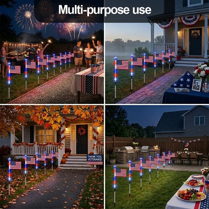 ✅8 Solar American Flag Pathway Lights – Red, White & Blue Yard Glow for 250th Independence Celebration 🇺🇸