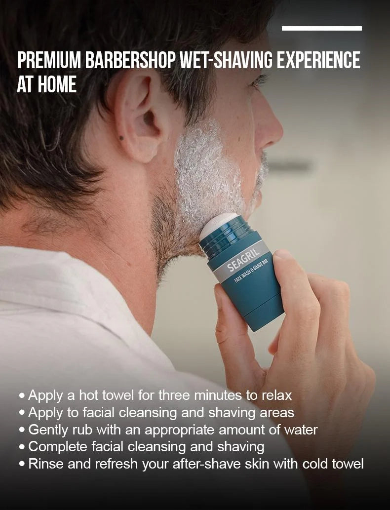 SEAGRIL 2-in-1 Facial Cleansing shave stick | Softens Beard Roots Protects Skin Moisturizes Soothes Simple Convenient Travel Size Creamy Texture