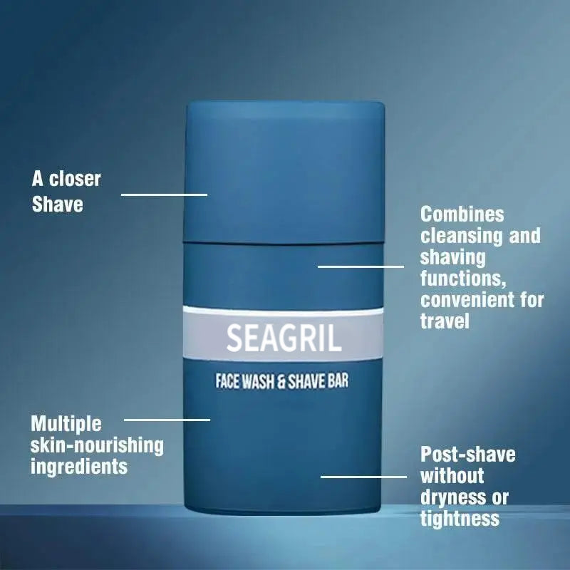 SEAGRIL 2-in-1 Facial Cleansing shave stick | Softens Beard Roots Protects Skin Moisturizes Soothes Simple Convenient Travel Size Creamy Texture