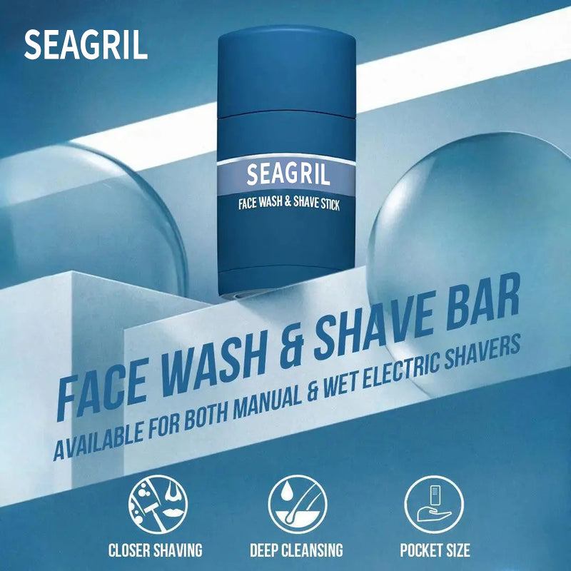 SEAGRIL 2-in-1 Facial Cleansing shave stick | Softens Beard Roots Protects Skin Moisturizes Soothes Simple Convenient Travel Size Creamy Texture