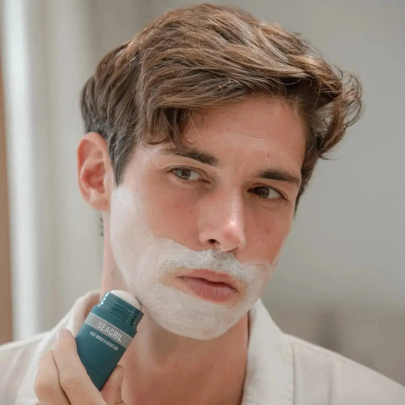 SEAGRIL 2-in-1 Facial Cleansing shave stick | Softens Beard Roots Protects Skin Moisturizes Soothes Simple Convenient Travel Size Creamy Texture