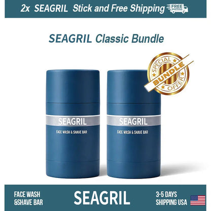 SEAGRIL 2-in-1 Facial Cleansing shave stick | Softens Beard Roots Protects Skin Moisturizes Soothes Simple Convenient Travel Size Creamy Texture