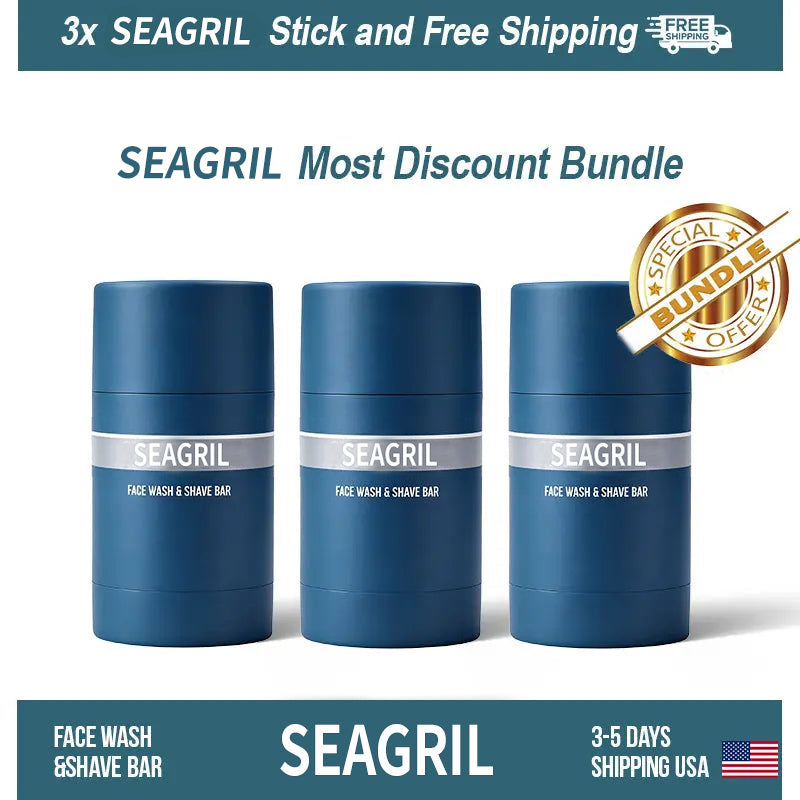 SEAGRIL 2-in-1 Facial Cleansing shave stick | Softens Beard Roots Protects Skin Moisturizes Soothes Simple Convenient Travel Size Creamy Texture